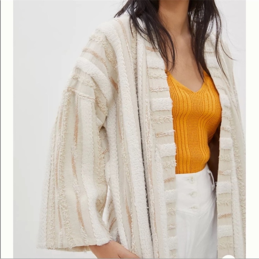 Anthro Cream Striped Long Duster cardigan jacket - Picture 2 of 5
